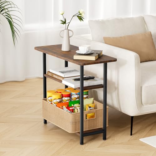 SLEEPING LAMB Side Table for Living Room, 3-Tier End Table for Small Space with Wide Storage Tabletop, Rustic Brown Narrow Nightstand for Bedroom, Sofa Couch - Image 3