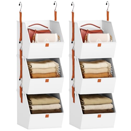 Image of Homsorout Collapsible Hanging Closet Organizer - 6 Tier Closet Shelves Storage System with Hooks, Fabric Hanging Storage Bins for Clothes, Foldable Storage Basket for Laundry, Bedroom, Rv, White