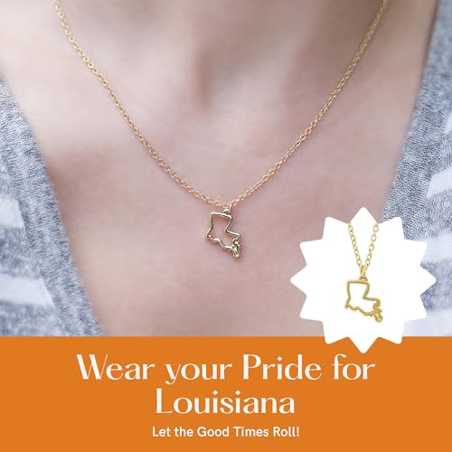Lucky Feather State Shaped Necklace | 14k Gold-Dipped Pendant Necklace | 16”-18” Adjustable Necklace Chain | State Love Fashion Jewelry For Women | Dainty Necklace For Women | Great Gift Idea3