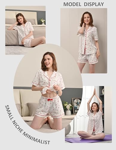Image of NAP BOUND 100% Cotton Pajamas for Women Sets 2 Pieces Pjs Button short sleeves with Pockets Soft Sleepwear Loungewear XS-XXL