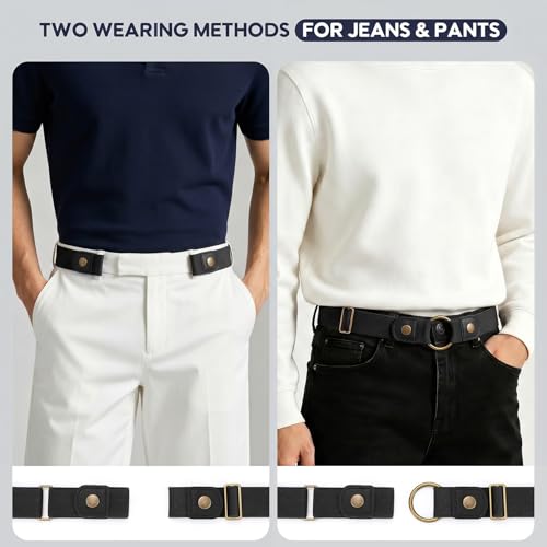 Image of WHIPPY No Buckle Stretch No Show Belt for Men 1.38 inches Wide, Buckless Invisible Elastic Belt for Jeans Pants