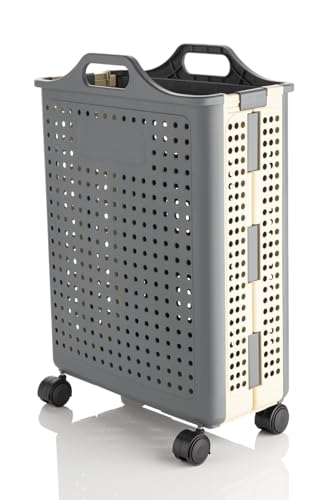 Image of Dillard's Foldable Laundry Hamper with Wheels, Plastic, Grey, Large, 30L, Modern Style, Rectangular