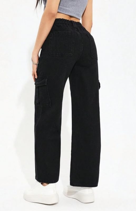 Image of Amazon Brand - INKAST Women Multi-Pocket Denim Cargo Pants Casual Fit Stylish Trousers