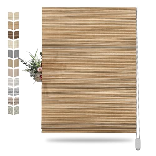 BERISSA Faux Bamboo Roman Shades for Windows, Natural Woven Wood