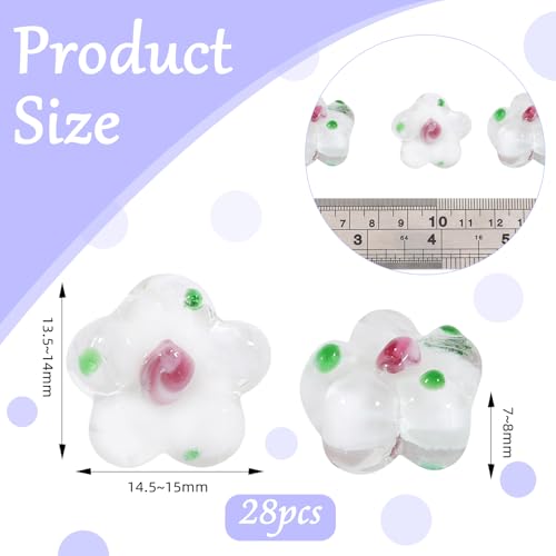 Ornaland TDSGLAMP-D015-08K 28 Pcs Transparent Flower Lampwork Beads Strands White Glitter Bumpy Millefiori Spacer Bead Shiny Handmade Beaded Charms For Bracelet Necklace Jewelry Making thumb #1