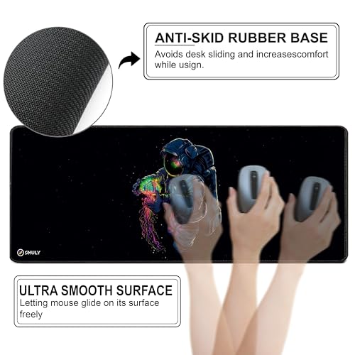 Image of Astronaut Space Mouse Pad 12x32 Inch 3mm Extended Gaming Desk Mat with Anti-Slip Rubber Base Mousepad for Smooth Surface Desk pad for PC & Laptop Use Waterproof & Stiched (Multicolour) Deskpad