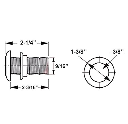 Amarine-Made Straight Thru-Hull Valve Fitting Fully Threaded Stainless Steel 316 Boat Thru Hull For 3/8-Inch Interior Diameter Hose Thru Drain Boat Hose #TOP2