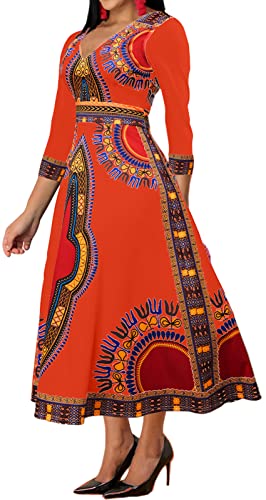 Image of VisiChenup African Print Dress for Women Casual Midi Dress
