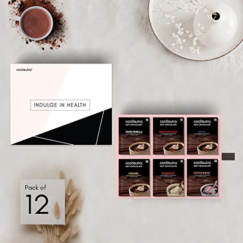Image of Cocosutra Hot Chocolate Gift Hamper | 2 * 6 Single Serve Sachets | 6 Premium Drinking Chocolate Flavors | Gluten Free & Vegan | Enjoy Hot or Cold | 240g (Pack of 3)