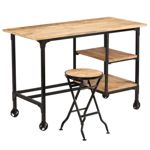 Bureau en manguier massif authentique avec assise pliante et finitions soignées - 8