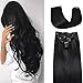 Clip in Hair Extensions Human Hair 120g 7pics with 17 Clips #1 Jet Black Hair Extensions Clip in Double Weft Extensions Human Hair for Full Head 16in