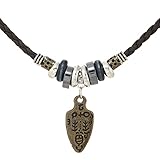 Beulous Men Women Leather Necklace Vintage Tribal Boho Hipppie Black Braided Beaded Necklace with Charm Pendant for Daily Use or Christmas