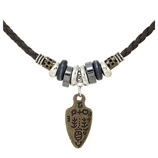 Beulous Colar de couro masculino feminino vintage estilo tribal boho hipppie preto trançado colar de contas com pingente de pingente para uso diário, Couro, Sem Pedra Preciosa