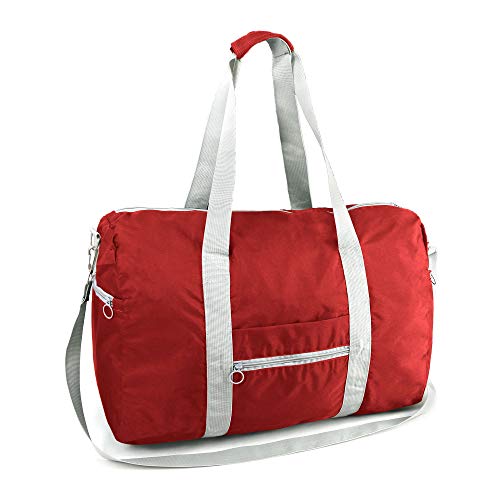Foldable Travel Bag Traveling Hiking Gym Sports for Men Women Red Overnight Weekend Carry-On Big Duffle Bag 50LBS Collapsible Large Duffle Heavy Duty Oxford Luggage Bags w Zipper Closure Light