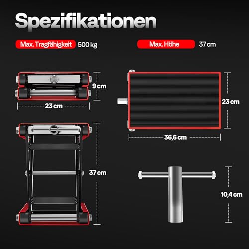 VIVOHOME Motorradhebebühne 500kg Scherenwagenheber aus Stahl Motorradheber mit breites Deck und Kurbel für Motorräder Geländefahrzeuge Dirtbikes