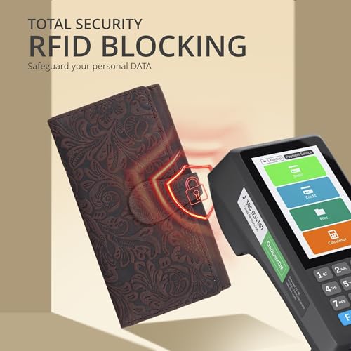 Image of Real Leather Women Wallet Leather with RFID Blocking -Trifold Card Holder Designer Ladies Clutch with ID Window Wallets
