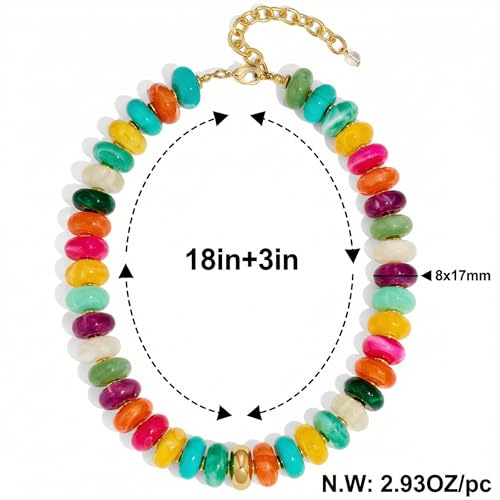 FAUTHENTICUTE Colorful Beaded Necklace for Women Large Flat Round Bead Statement Necklace with Gold Accent Trendy Boho Choker Necklaces Summer Y2K Jewelry Gift by FAUTHENTICUTE - Used condition - Image 6