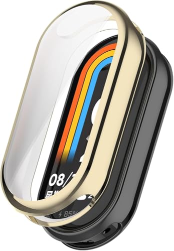 Case Compatible with Xiaomi Smart Band 10 with Screen Protector, Flexible TPU Shockproof Scratch Proof Cover Case for Xiaomi Mi Band 10 smartwatch (Gold)