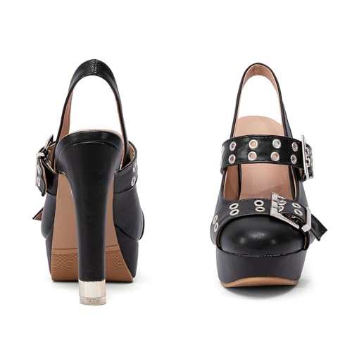 getmorebeauty Women's Buckle Strap Slingback Pumps Chunky High Heels Closed Toe Platform Sandals Prom Dress Shoes4