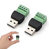 2Packs Solderless USB 2.0 Connectors, USB 2.0 Type A Male to 4 Pin Screw Terminal Block Connector Solderless Type-A Terminal Block Connector Portable Pluggable Male Adapter Converter 300V 8A