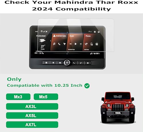 Image of HAYO Screen Protector for Mahindra Thar LXT 2025 10.25 Inch Infotainment Display | Full Coverage Car Display Protection Film | 9H Hardness Scratch Resistant, Military Tough, Bubble-Free Installation | Not Tempered Glass | Compatible with 3 Door Hard Top Convertible AT Diesel Models