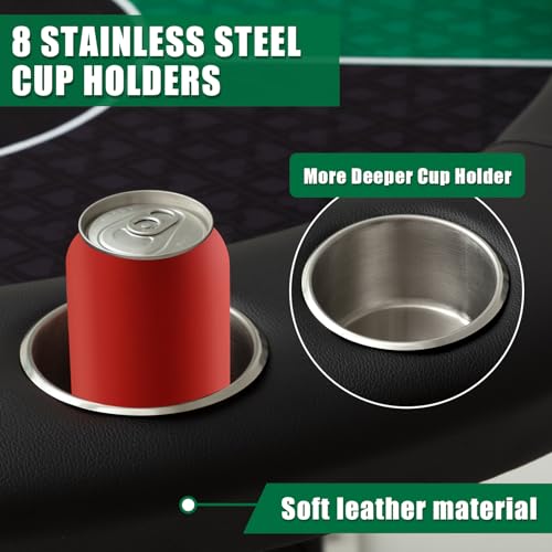 Lemosae Foldable Poker Table, Portable Blackjack Table 8 Player Folding Texas Card Game Table with Cup Holders for Casino, Play Cards, Poker Games, Green (Oval Style,71 Inch) - Thumbnail 6