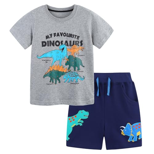 Smazero Conjunto de pantalones cortos y camiseta para niños, diseño de dinosaurio, ropa de verano, camiseta de algodón de 2 a 7 años, ropa para niños de 2 a 7 años, Dinosaurio gris, 6-7 años