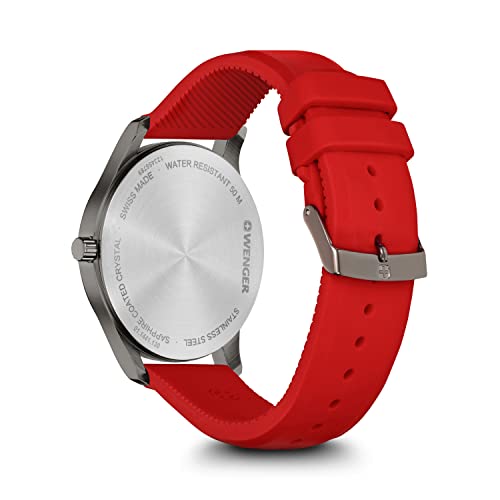 Image of WENGER City Sport Swiss Made 42 mm, Black Dial, Red Silicone Strap, Men's Watch - 01.1441.130