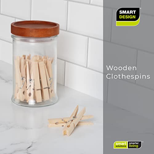 Smart Design 4-Coil Heavy Duty Wooden Clothespins - Non Staining Hardwood Peg Pins - Close Wire Springs - Drying, Hanging, Clothes, Laundry & Linens - Home (3.3 X 0.8 Inch) (18 Pack) #TOP6
