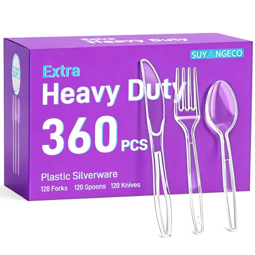 360 Count Clear Plastic Forks Spoons Knives Bulk Heavy Duty