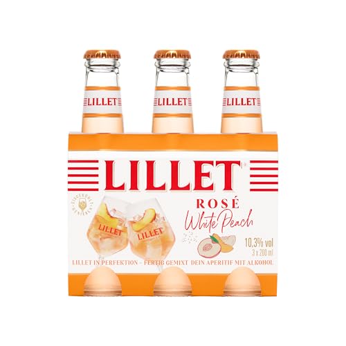 Lillet Rosé White Peach, vorgemischter Drink aus Lillet Rosé & Pfirsich-Aroma, fruchtiger Aperitif, aromatisiertes alkoholisches Mixgetränk, 3 x 200ml