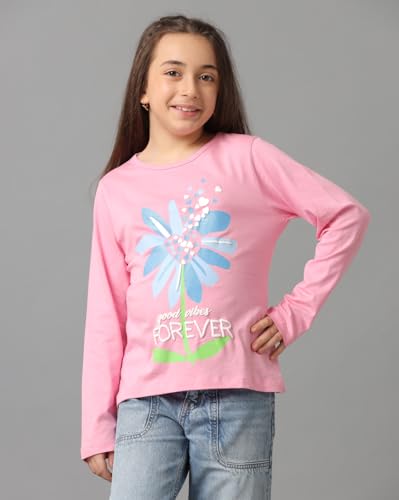 Image of Under Fourteen Only Girls Cotton Tops Collection - Round Neck, Crop Top, Full & Half Sleeve, Drop Shoulder, Ruffle Sleeve, Graphic Printed, Embroidered & Slub Knit Styles