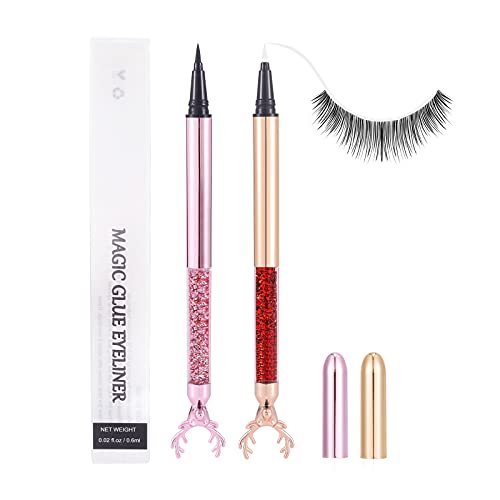 Miuffue Lash Glue Pen, 2-in-1 Magic Eyeliner Self-adhesive Eyeliner Waterproof Long-lasting Liquid Eyeliner, 2 PCS