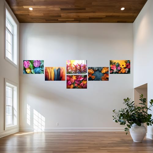Image of SiddArtify Tropical Botanical Wall Art Prints Set - Colorful Plant Poster Decor for Living Room Bedroom Office - 8x12 inch Board Pack of 6