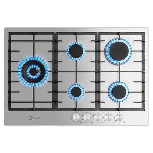 Gurari GCH FG 755 Table de cuisson à gaz 75 cm, inox, 4,0 KW WOK, 5 brûleurs à gaz