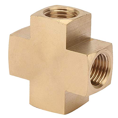 1/4'' FNPT Brass Across Pipe Fitting,4 Way Equal Female Hose Adapter Connector Splitter,for Pneumatic Joints and Water Pipes