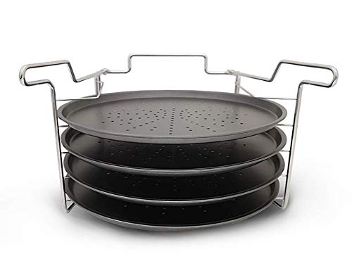 Tredoni 4-Etage Pizza-Backblech 29cm Antihaft + Edelstahl Ofen Gestell Ständer, Aluminium Pizza Platten, PFOA-Frei Cover