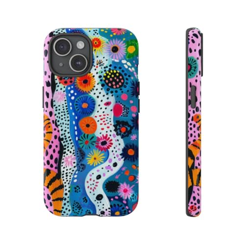 Coque iPhone 15 motif floral abstrait animal style coloré