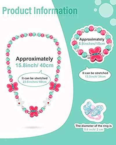 El Regalo Kids/Toddlers/Girls Wooden Beads Handmade Necklace & Bracelet Jewelry Sets (1 Necklace & 1 Bracelet) : Kids Princess Jewelry Set (Butterfly Kids Jewelry Set) 1