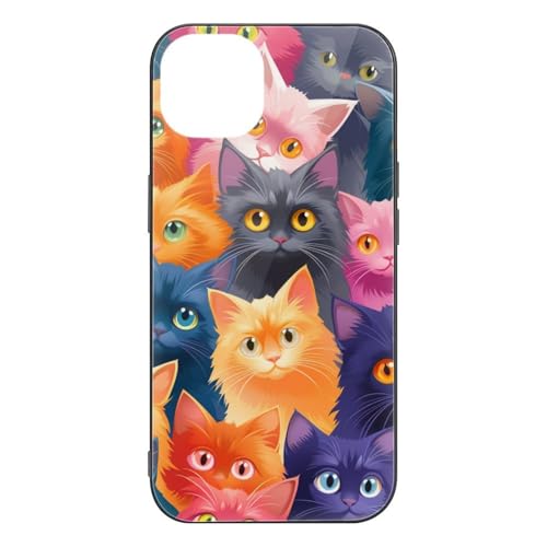 CRIVOTA for iPhone 14 Plus Case - All-New Group of Cats Design, Glass Back + TPU Inner Shell, Extreme Slimness, Bare-Hand Feel, Military-Grade Tested, Precise Cutouts, Cell Phone Cases for Boys Girls