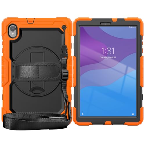 Étui rotatif Lenovo Tab M10 HD coque orange avec poignée pour un usage familial sécurisé