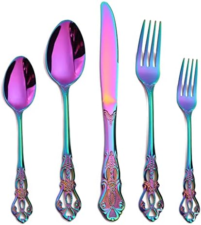 Dnalrhoi Gorgeous Retro Royal Rainbow 20 Pieces Silverware Set 18/10 Stainless Steel Service for 4 Cutlery Utensils Fork Spoon and Knife Mirror Polished Flatware Set(Rainbow)