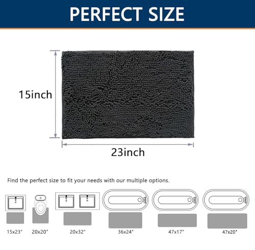 Image of BOANKODU Bathroom Rugs 15x23, Extra Soft Absorbent Chenille Bath Rugs, PVC Backing Quick Dry, Machine Washable Bath Mats for Bathroom Floor, Tub and Shower, Home Decor Accessories, Dark Grey