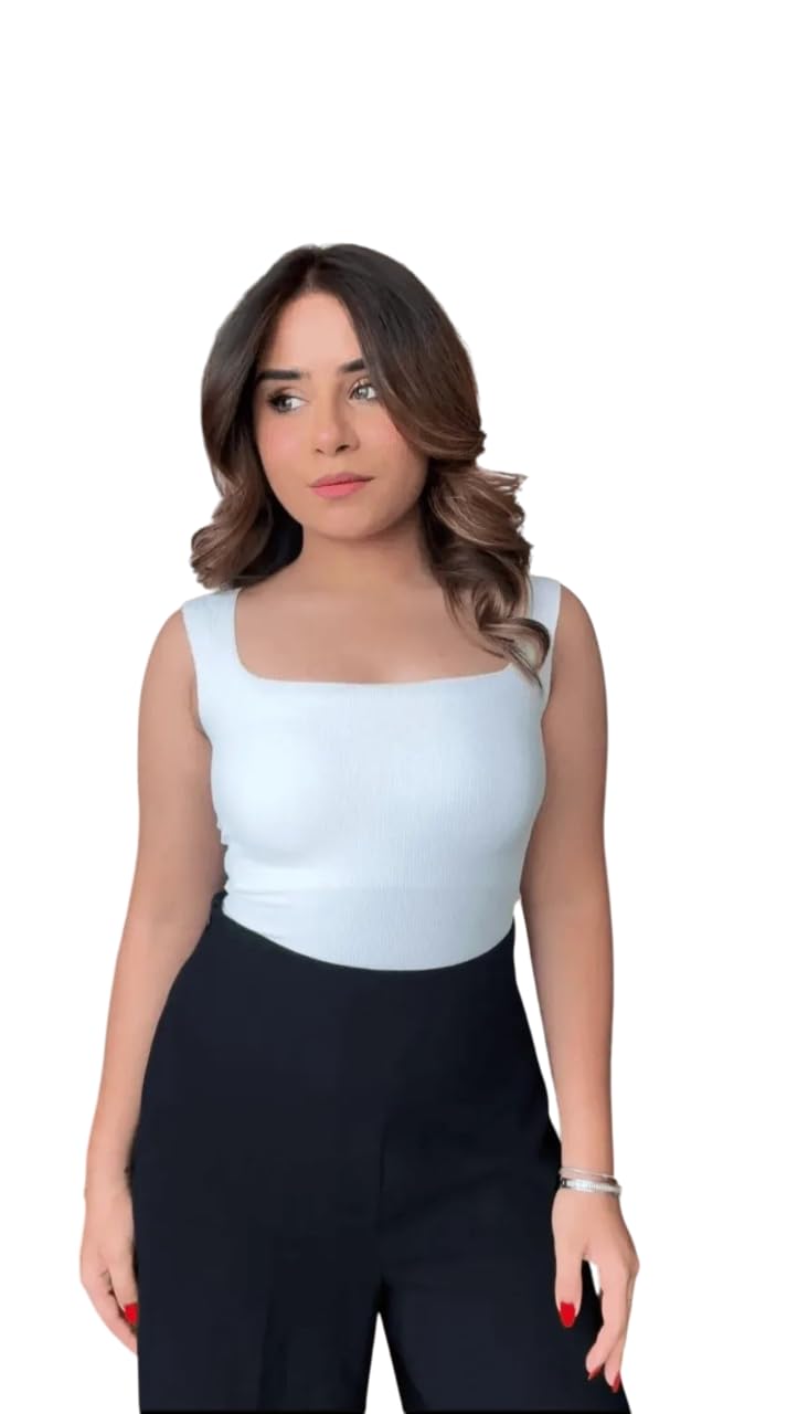MYSTIFY®Women's Ribbed Square Neck Tank Top, Sleeveless,Padded,Strechable Top for Women-image-38