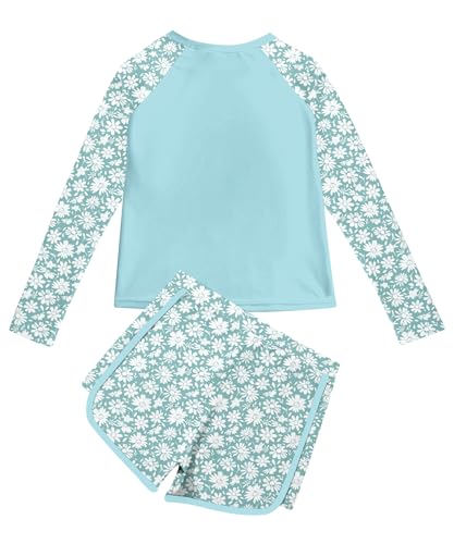 Image of Vogseek Girls Rash Guard Swimsuits 2 Piece Bathing Suit UPF 50+ Summer Swimwear Size 7-12T