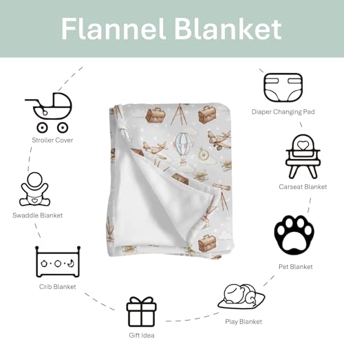 Image of Adventure Baby Blankets for Boy Girl Travel Planes Compass Luggage Globe Explore Soft Flannel Swaddle Receiving Blankets for Infant Toddler Crib Newborn Holiday Vacation Nursery Bed Blanket 60x80