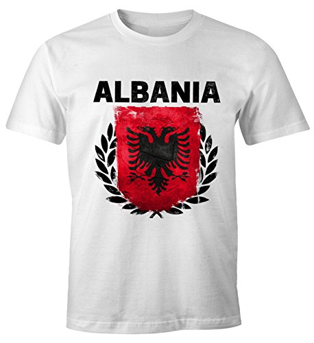 MoonWorks Herren T-Shirt - Fußball EM 2016 Albania Albanien Flagge Vintage - Comfort Fit Weiss S
