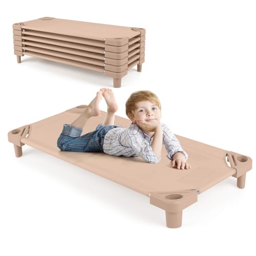 DORTALA Stackable Toddler Daycare Cots, Pack of 6, Stackable Sleeping Nap Cots for Kids w/Easy Lift...