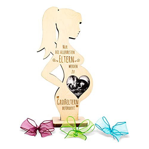 sagl.tirol Regalos para embarazadas de madera de pino de los mejores padres [100% orgánico] incluye 3 lazos, marcos de fotos para imagen ultrasónica, regalo para embarazada, fiesta de bebé embarazada Cover