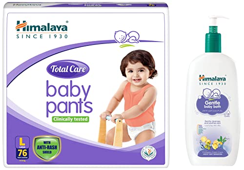 Himalaya Total Care Baby Pants Diapers, Large (9-14 kg), 76 Count, White & Himalaya Gentle Baby Wash (400ml) Himalaya Total Care Baby Pants Diapers, Large (9-14 kg), 76 Count, White & Himalaya Gentle Baby Wash (400ml)